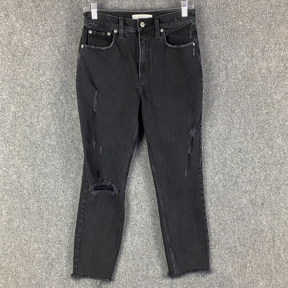 Abercrombie & Fitch Mom Jeans Women's 4R / 27 High Rise Cut Off Denim Cotton‎